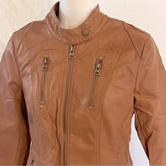 TCEC Brown Faux Leather Moto Jacket with Tailored Fit - Picture 2 of 6